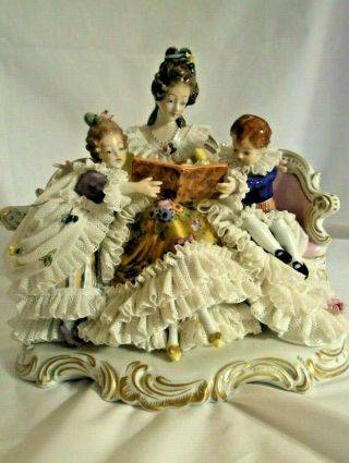 Gorgeous Vintage Volkstedt Dresden Lace Figure Mother With Children Group