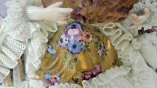 Gorgeous Vintage Volkstedt Dresden Lace Figure Mother with Children Group 4
