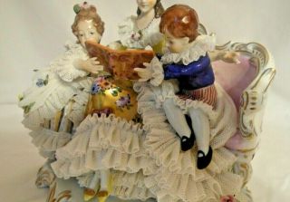 Gorgeous Vintage Volkstedt Dresden Lace Figure Mother with Children Group 5