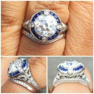 2.  5 Ct Diamond Vintage Edwardian Antique Engagement Ring Set 14k White Gold Over