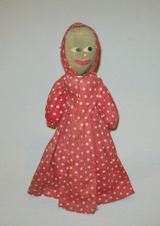 Old Vtg 1940s Hand Made Folk Art Black Cloth Bottle Doll Side Glancing Eyes