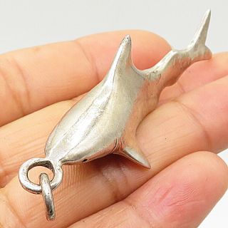 925 Sterling Silver - Vintage Hollow Swimming Great White Shark Pendant - P5698