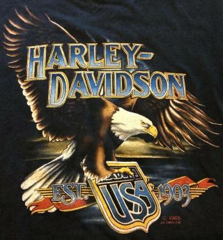 Vintage 1985 Harley Davidson Medium 3d Emblem Bald Eagle Tampa Fl Biker Shirt