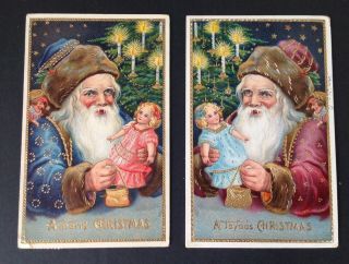 Vintage Santa Claus Postcards (2) Series 12013 - Lovely Gilting,  Blue And Red Suits