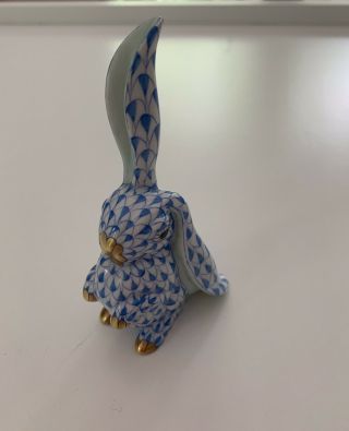 Vintage Herend 3.  5” Blue Fishnet Rabbit Porcelain Figurine