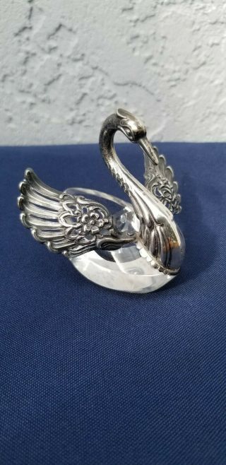 Vintage West German Sterling Silver & Cut Glass Swan Salt Cellar