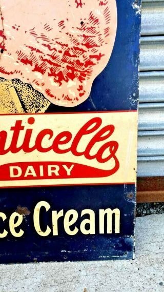 Rare 1959 ' s Monticello ' s Dairy Ice Cream Sign Double Sided 28x20 3