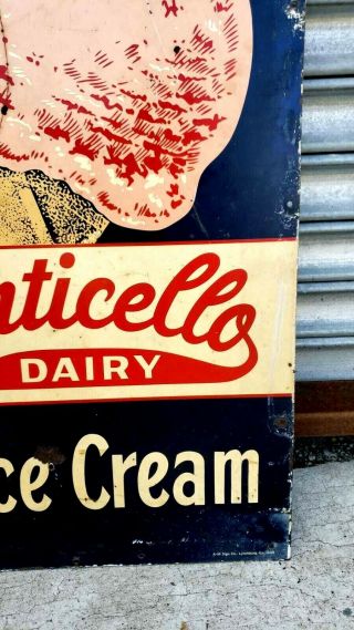 Rare 1959 ' s Monticello ' s Dairy Ice Cream Sign Double Sided 28x20 5