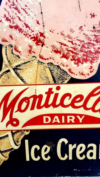 Rare 1959 ' s Monticello ' s Dairy Ice Cream Sign Double Sided 28x20 8