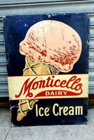 Rare 1959 ' s Monticello ' s Dairy Ice Cream Sign Double Sided 28x20 9