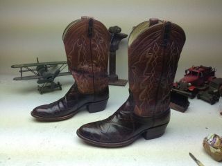 Vintage Usa Dan Post Brown Alligator Wester Cowboy Engineer Boots Size 10 D