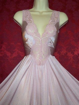 Fabulous Vtg Olga Dusty Rose Formfit Nightgown Rare Xl Bust To 46 "