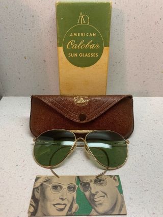 American A - O Calobar Vintage Wwii Aviator Sunglasses With Case And Box