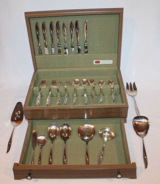 Vtg 1847 Rogers Bros Is Silverplated Silverware 57 Piece W/wood Case
