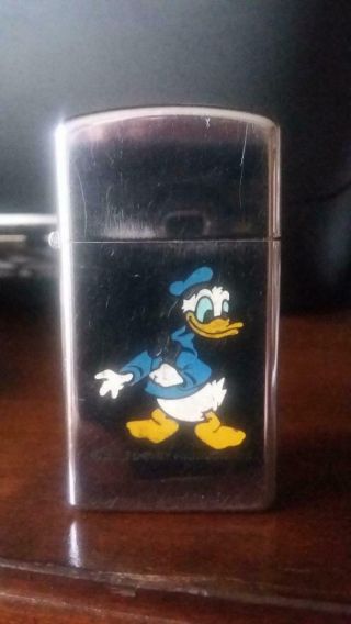 Vintage - Donald Duck - Zippo Slim Lighter Walt Disney Productions Donald Duck