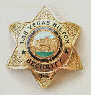 Vintage Las Vegas Hilton 6 Point Security Badge Blackinton Hi - Glo And Enamel
