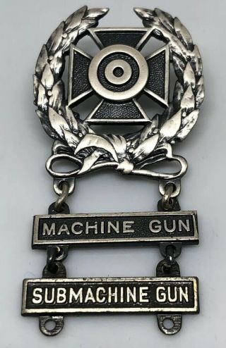 Vintage Wwii Ww2 Era Sterling Badge Expert Qualification Us Army Sub Machine Gun