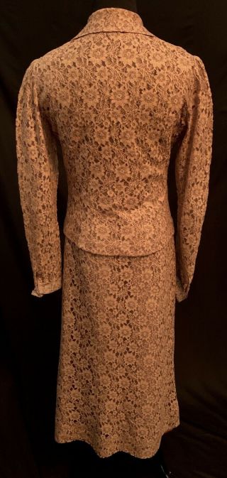 Vtg 1930 ' s Light Brown Lace Dress with Matching Jacket and Taffeta Slip 7
