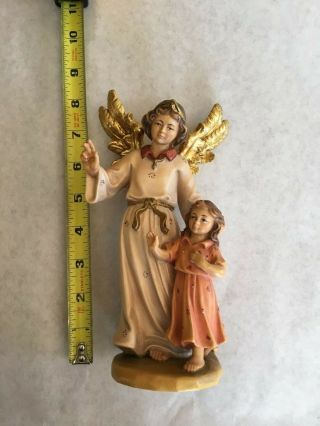 8 " Vintage Hand Carved & Painted Pema Italian Girls Guardian Angel Wooden Statue
