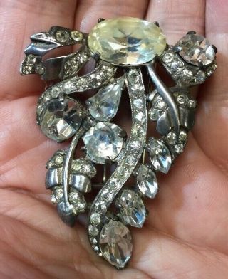 Vintage Eisenberg Sterling Silver Crystal Rhinestone Fur Clip Brooch