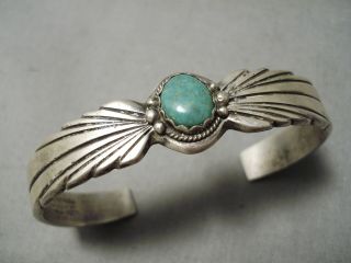 Flares Of Silver Vintage Navajo Sterling Silver Green Turquoise Bracelet