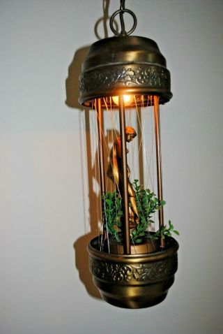 Vintage Mid Century Oil Rain Swag Lighted Hanging Lamp Nude Lady Goddess