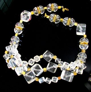 Vtg Modernist Runway Napier 3 Strand Resin Ice Cube Faux Crystal Necklace Rare