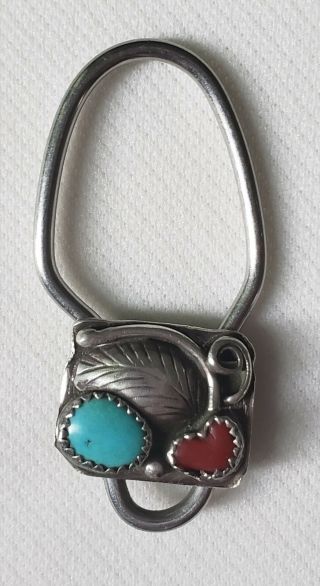 Vintage Bennett Native American Sterling Silver Turquoise Coral Key Chain Ring