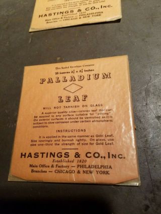 Vintage PALLADIUM LEAF,  Hastings & Co,  3 Envelopes,  25 Leaves,  1 Unsealed 3