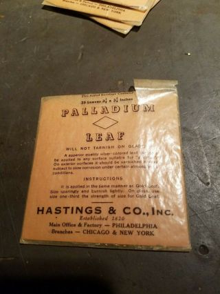 Vintage PALLADIUM LEAF,  Hastings & Co,  3 Envelopes,  25 Leaves,  1 Unsealed 5