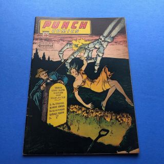 Punch Comics 13 Very Rare Gga Skeleton Hand Tombstone Cover 1945