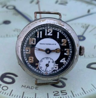 Vintage Triumphant Ww1 Trench Watch - Panda Style Dial