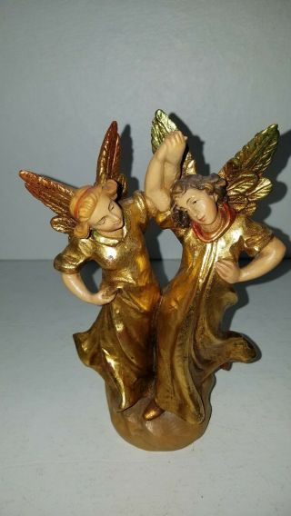 Vintage Rare Artist Proof Anri Italy Gold Leaf Dancing Angels Wood Carving 3