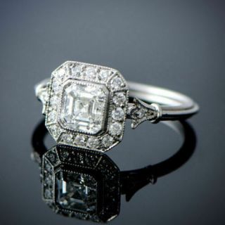 2.  40ct Asscher Diamond Vintage Art Deco Halo Engagement Ring 14k White Gold Over