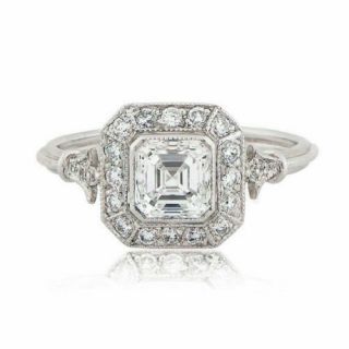 2.  40Ct Asscher Diamond Vintage Art Deco Halo Engagement Ring 14K White Gold Over 2