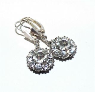 Antique Edwardian Silver Diamond Paste Drop Earrings Old Paste Flower Drops