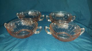 4 Vtg Pink Mayfair Open Rose Cream Soup Bowls Anchor Hocking Exc Cond
