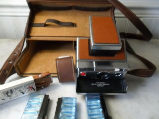 Vintage Polaroid Sx - 70 Land Camera With Case,  Flash,  Leather Strap