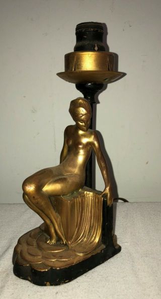Vintage ART DECO Gold Nude Lady Risque Metal Table Lamp Light 2