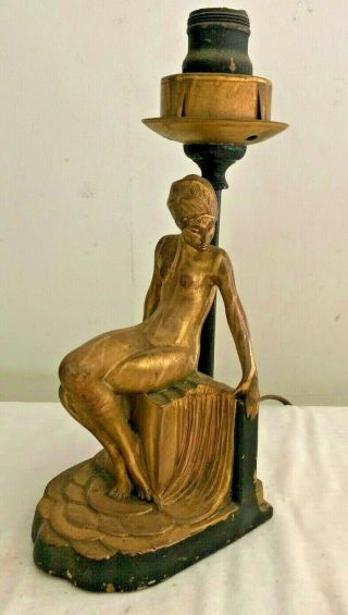Vintage ART DECO Gold Nude Lady Risque Metal Table Lamp Light 3