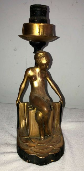 Vintage ART DECO Gold Nude Lady Risque Metal Table Lamp Light 4