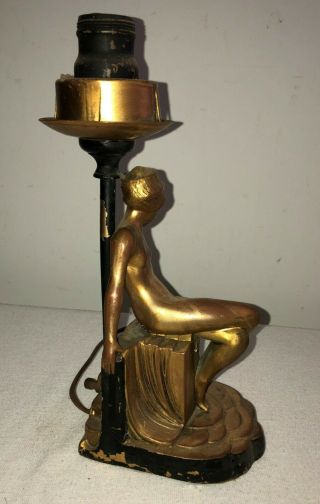 Vintage ART DECO Gold Nude Lady Risque Metal Table Lamp Light 5