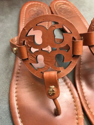 TORY BURCH Miller Vintage Vachetta Brown Cognac Leather Thong Sandal Sz 10 C3 2