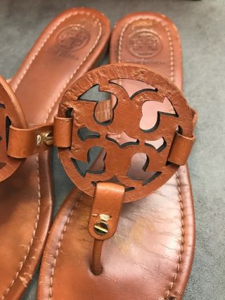 TORY BURCH Miller Vintage Vachetta Brown Cognac Leather Thong Sandal Sz 10 C3 3