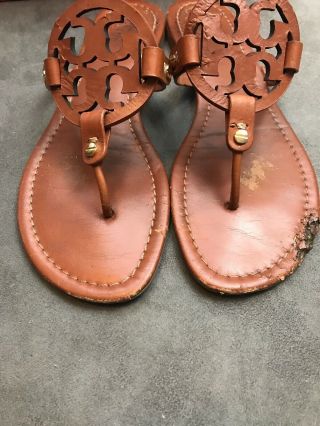 TORY BURCH Miller Vintage Vachetta Brown Cognac Leather Thong Sandal Sz 10 C3 4