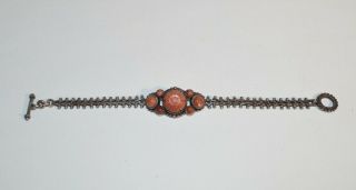 Vintage 825 Silver And Carved Coral Bracelet