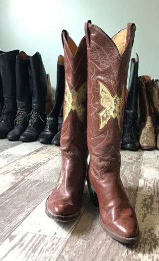 Vintage Butterfly Tall Rare Boots X 2 9b & 8b Cowboy Western Wear Snake Skin