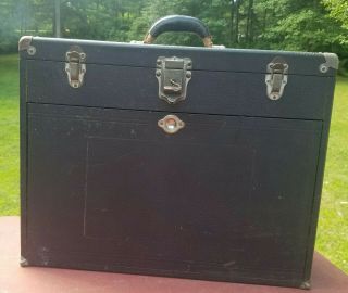 Vintage H.  Gerstner & Sons Oak Leather Machinist Tool Box Chest W/ 11 Drawers