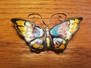 Vintage David - Andersen 2 1/8 " Sterling Silver Enamel Butterfly Brooch