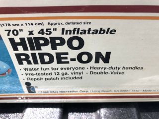 Inflatable Intex 1988 Vintage Large Hippo Ride on Pool Toy 70x45 3